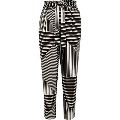 Black stripe print soft tie tapered trousers